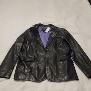Mossimo Black Real Leather Jacket with Purple Lining